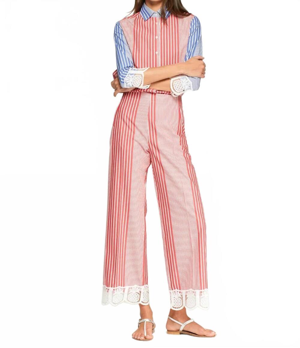 NEW VILAGALLO lace at the hem striped trousers in red